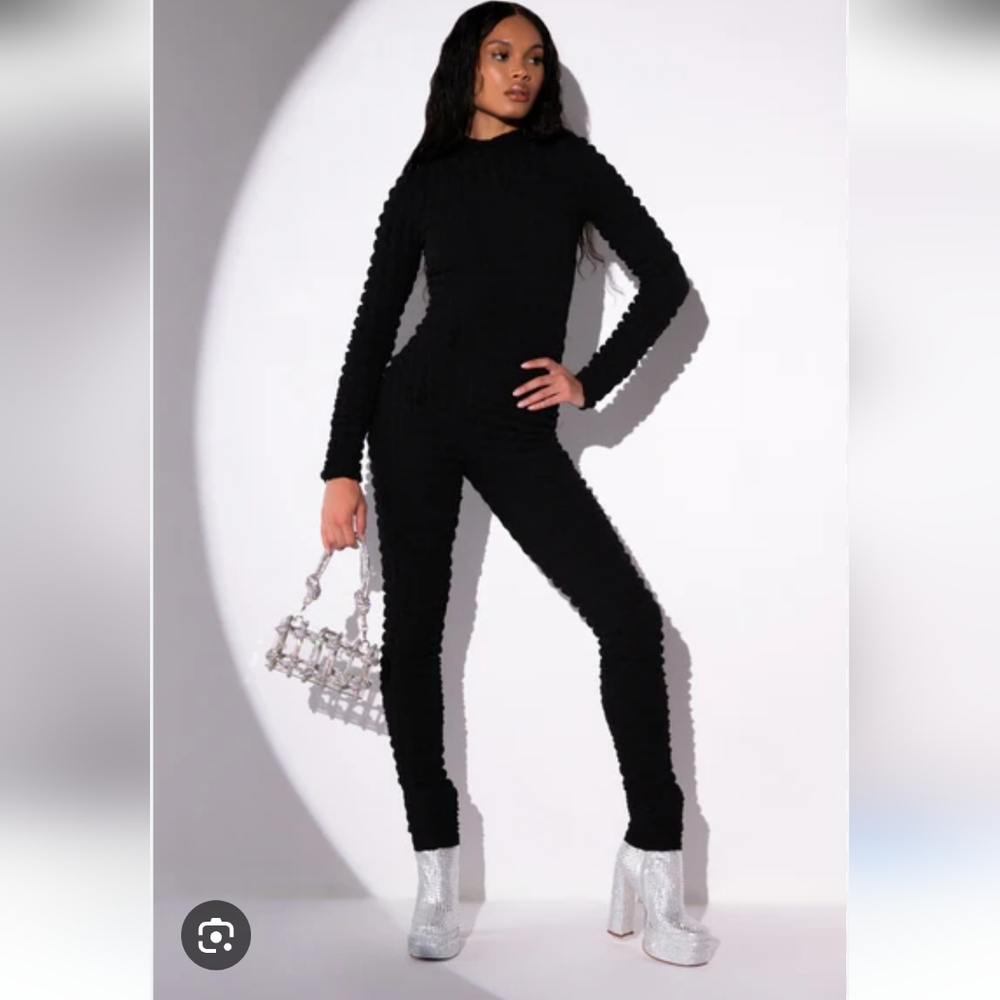 Akira BEAT THE ODDS TEXTURED CATSUIT Black with back